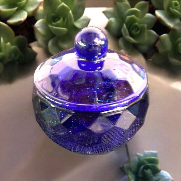 Handcrafted Cobalt Blue Resin Lidded Jar Glittery and Sparkle Accessory for Home - Picture 1 of 6